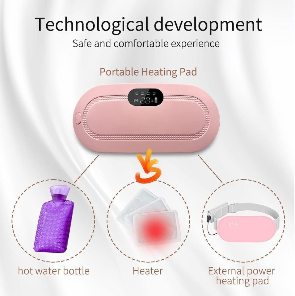Portable Heating Pad, Period Heat Belt with 3 Temperature Adjustable and Vibration Modes, Heat Belt Period Relief from Back, Abdominal and Stomach Pain (Pink)