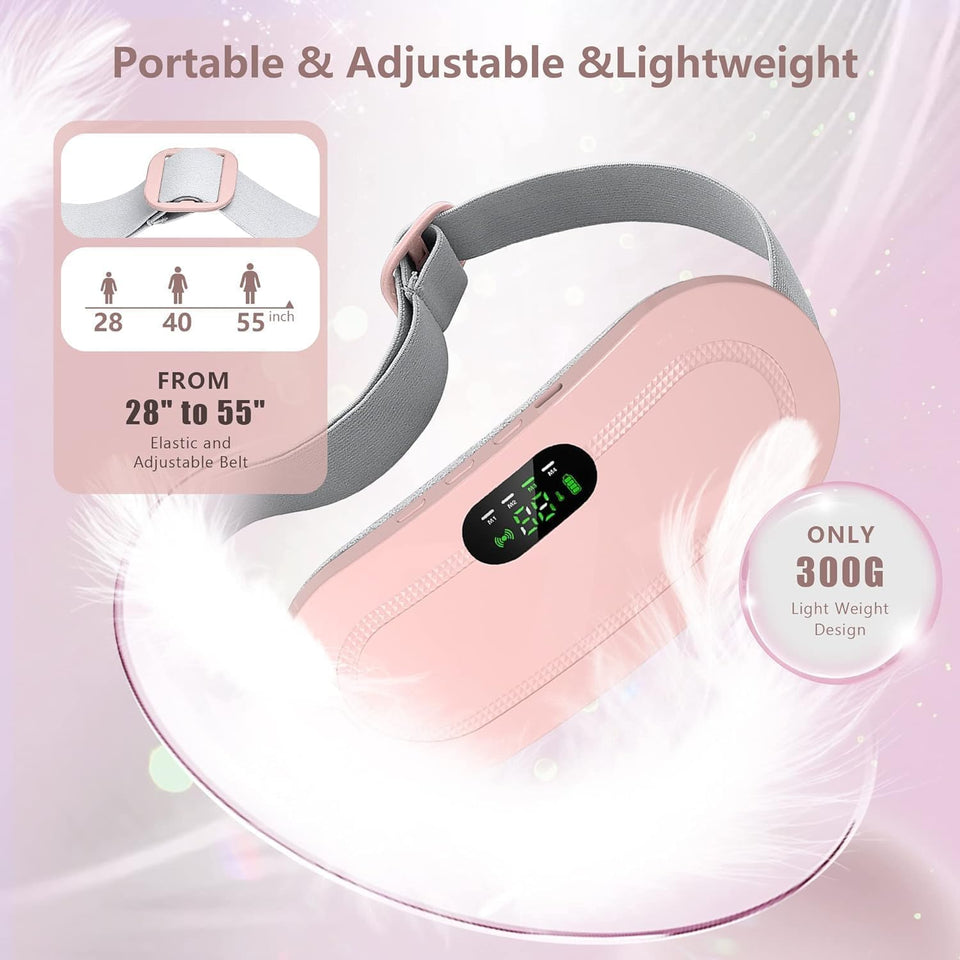 Portable Heating Pad, Period Heat Belt with 3 Temperature Adjustable and Vibration Modes, Heat Belt Period Relief from Back, Abdominal and Stomach Pain (Pink)