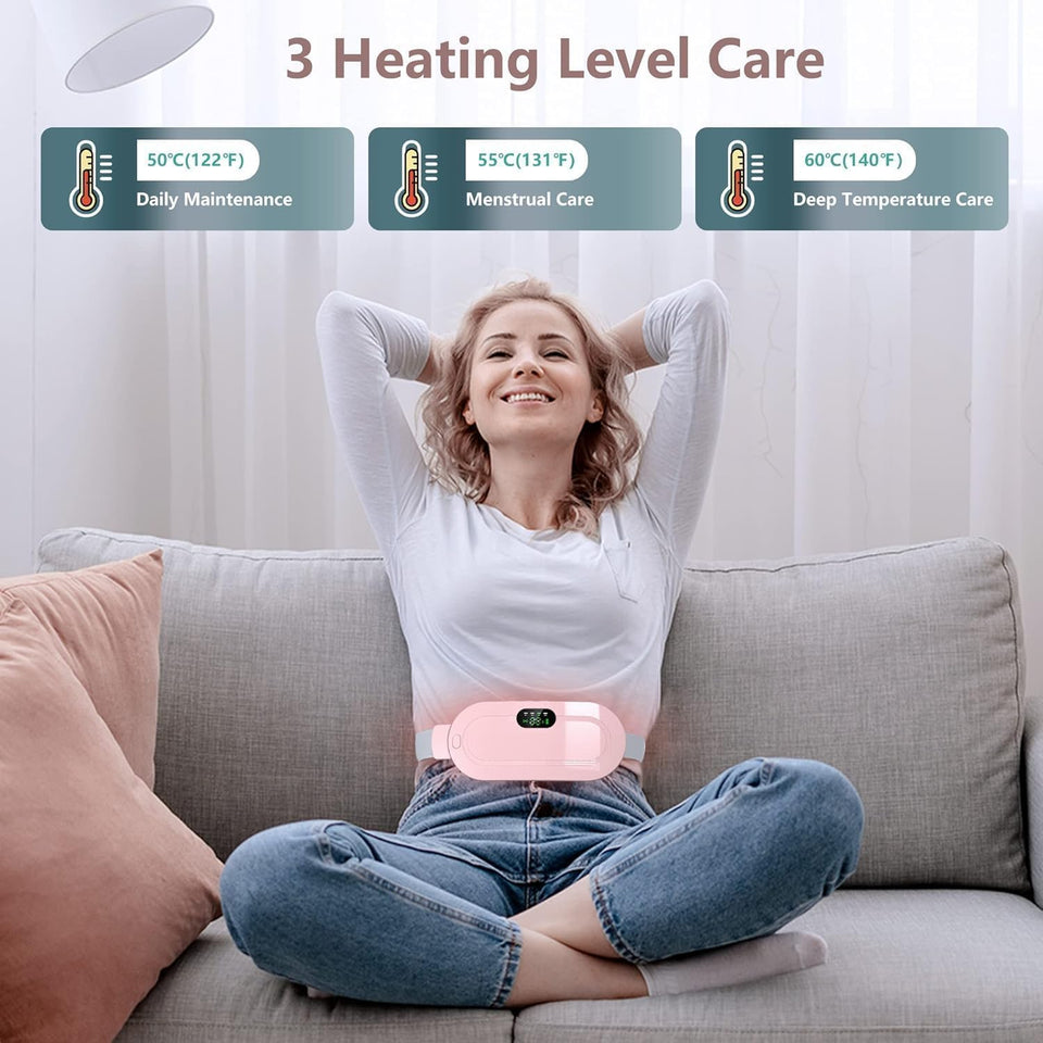 Portable Heating Pad, Period Heat Belt with 3 Temperature Adjustable and Vibration Modes, Heat Belt Period Relief from Back, Abdominal and Stomach Pain (Pink)