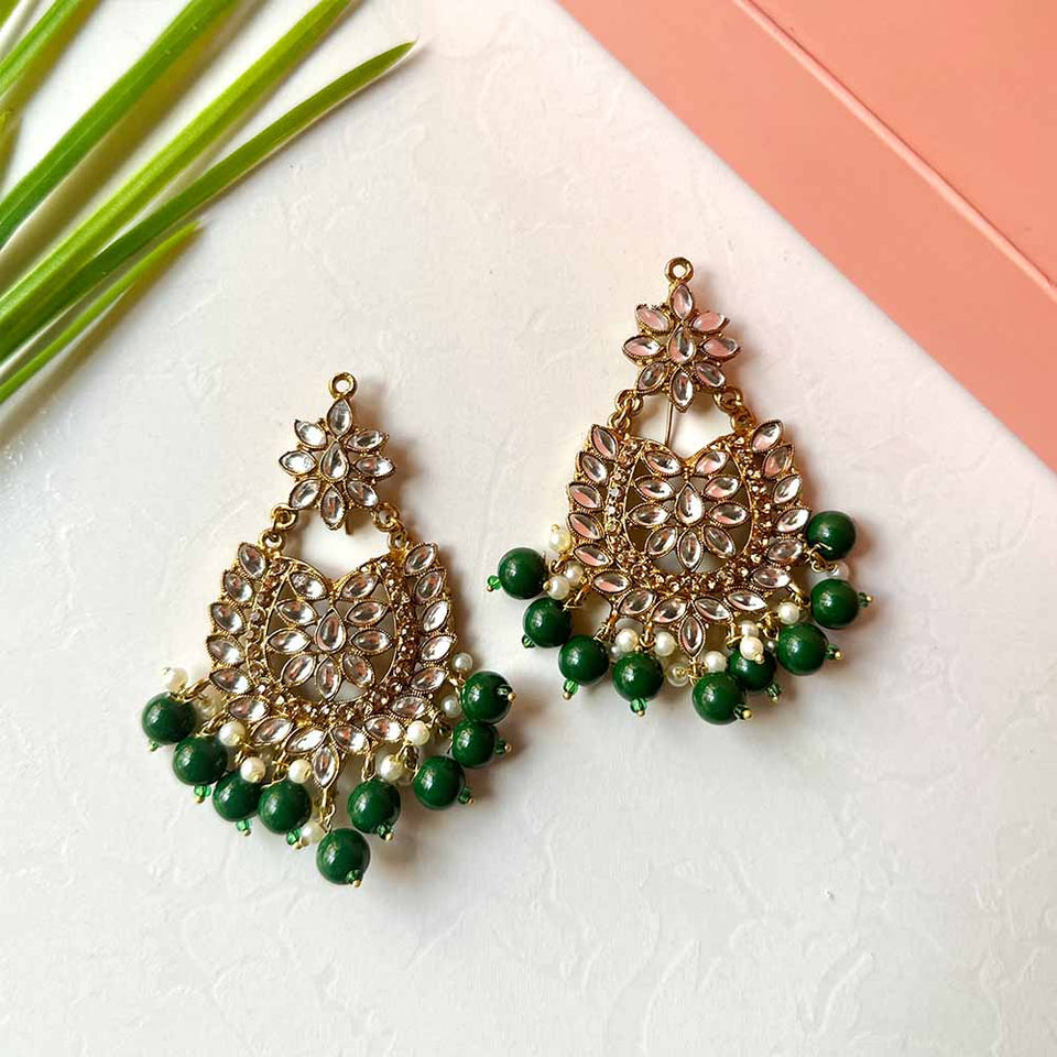 Sameera Earrings/Teeka Set (Green)